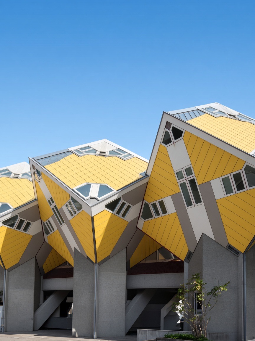Architecture, cube houses, blue sky