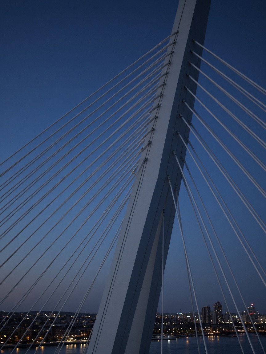 Location, bridge cables at dusk