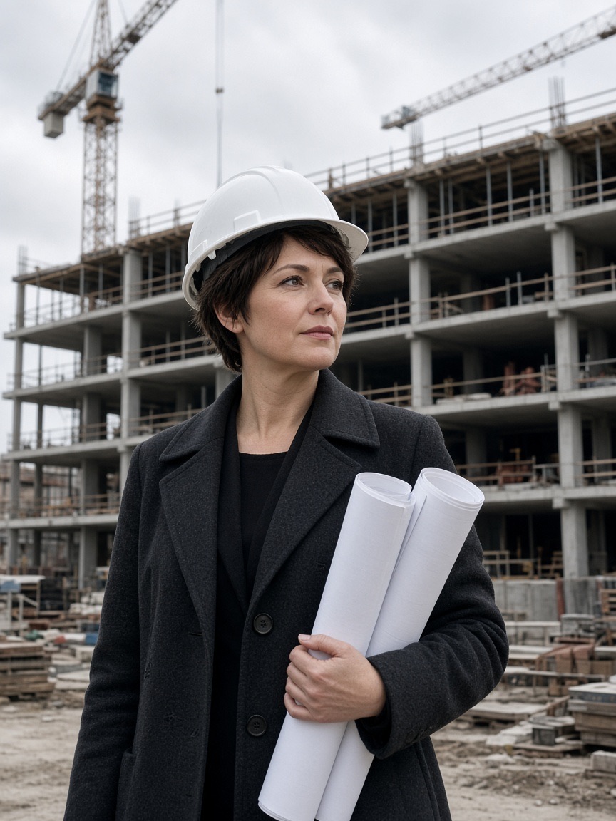 Portrait, architect on a building site