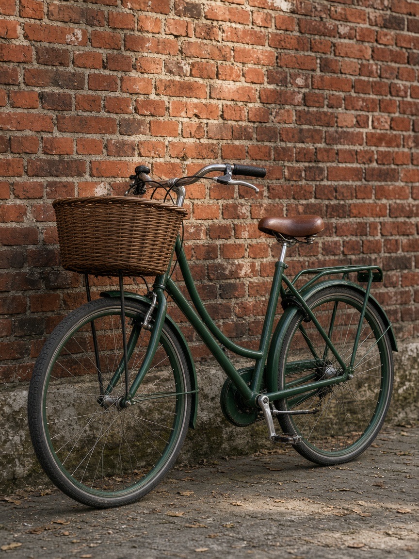Product, bicycle against a brick wall